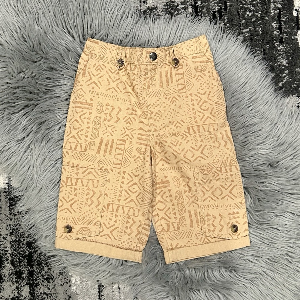 Kinderkind Boys Camel Brown Pull On Printed Canvas Shorts Size 7Y NEW
